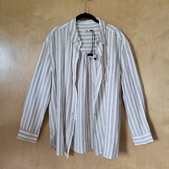 Oversized Boyfriend Button-down Linen Blend Shirt Cream with Stripes Siz… - Picture 1 of 13